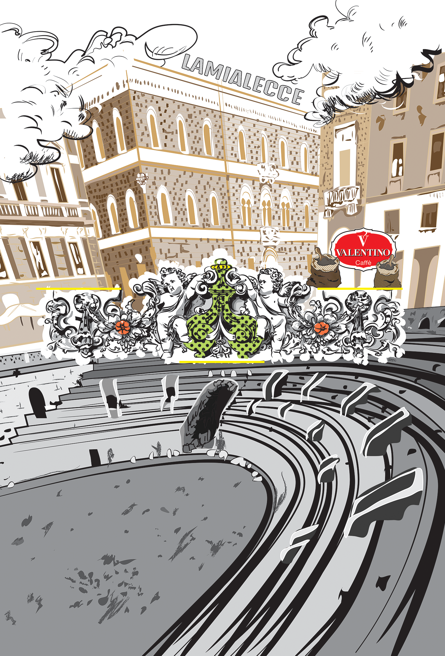 Allestimento Bar Leopardi - chiara rescio con disegni di Lecce città Progetto di allestimento del bar Leopardi di Lecce, ispirato ai fumetti e all'arte pop