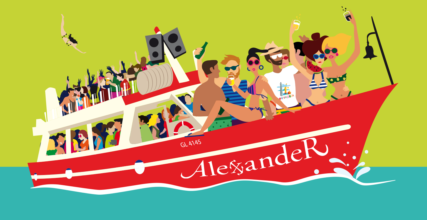 Estate Alexander Leuca illustrazione Chiara Rescio party boat