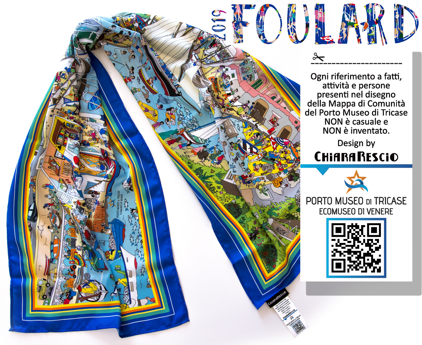 foulard con la mappa di comunità stampata del Porto Museo Tricase 